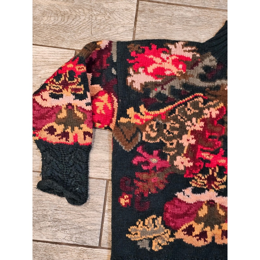 Vintage Nordstrom 100% Merino Wool Hand Knit Floral Turtle Neck Sweater - Picture 3 of 11